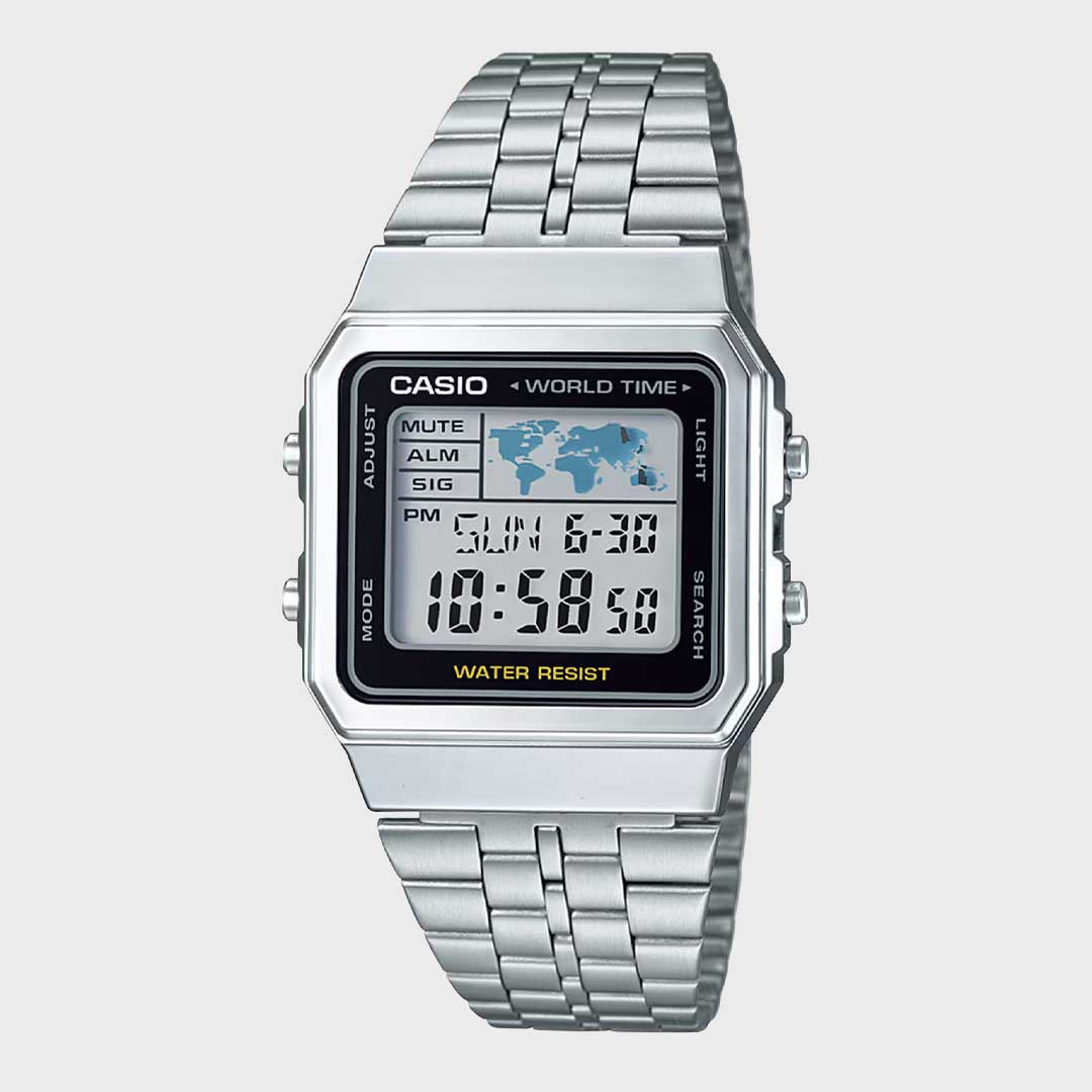 Vintage World Time Digital Watch | Silver