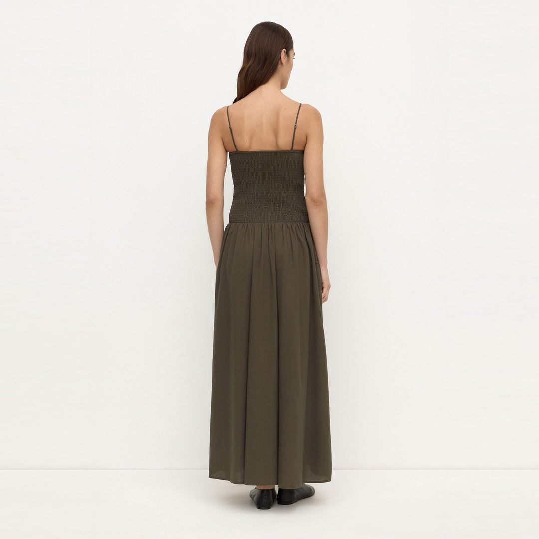 Assembly Label Connie Cotton Shirred Dress in Dark Military
