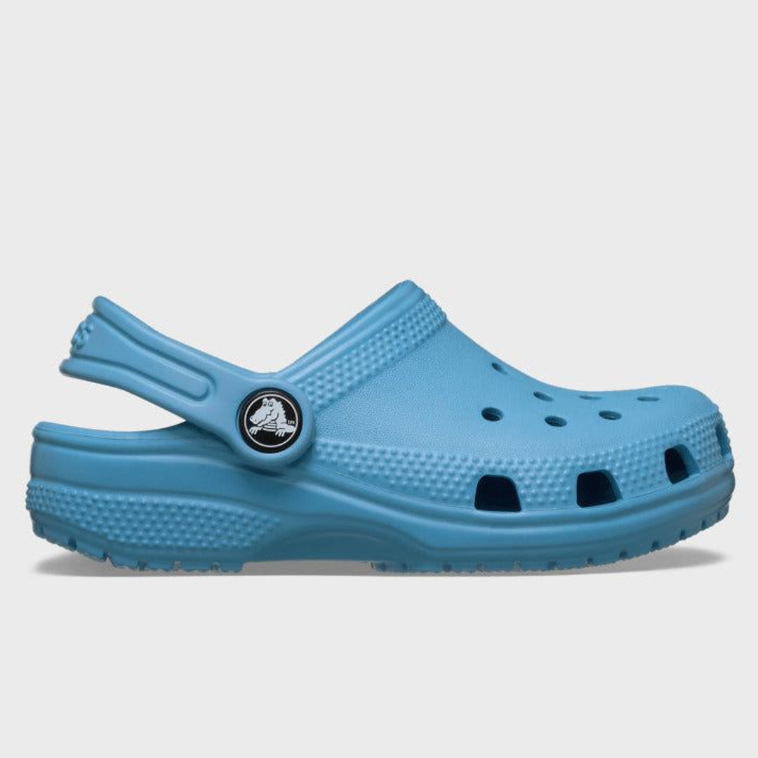 Crocs Toddler Classic Clog in Elite Blue — side hero view