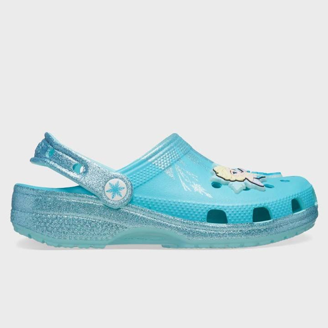 Crocs Toddler Classic Clog in Frozen Elsa — side hero view