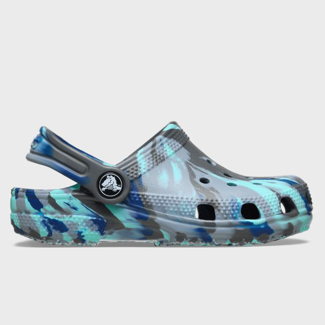Crocs Toddler Classic Marbled Clog in Carbon Multi — side hero view