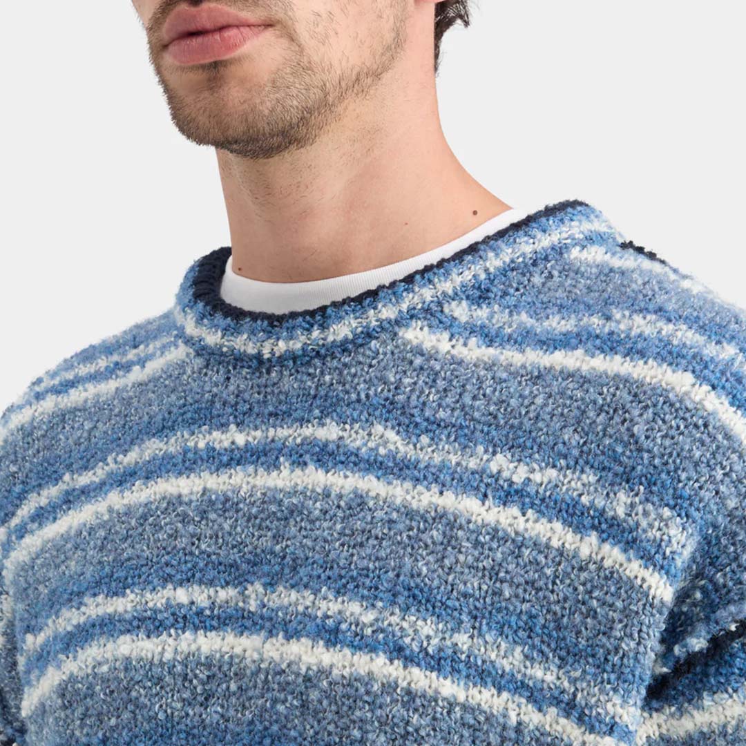 DROP SHOULDER BOUCLE PULLOVER | BLUE MELANGE
