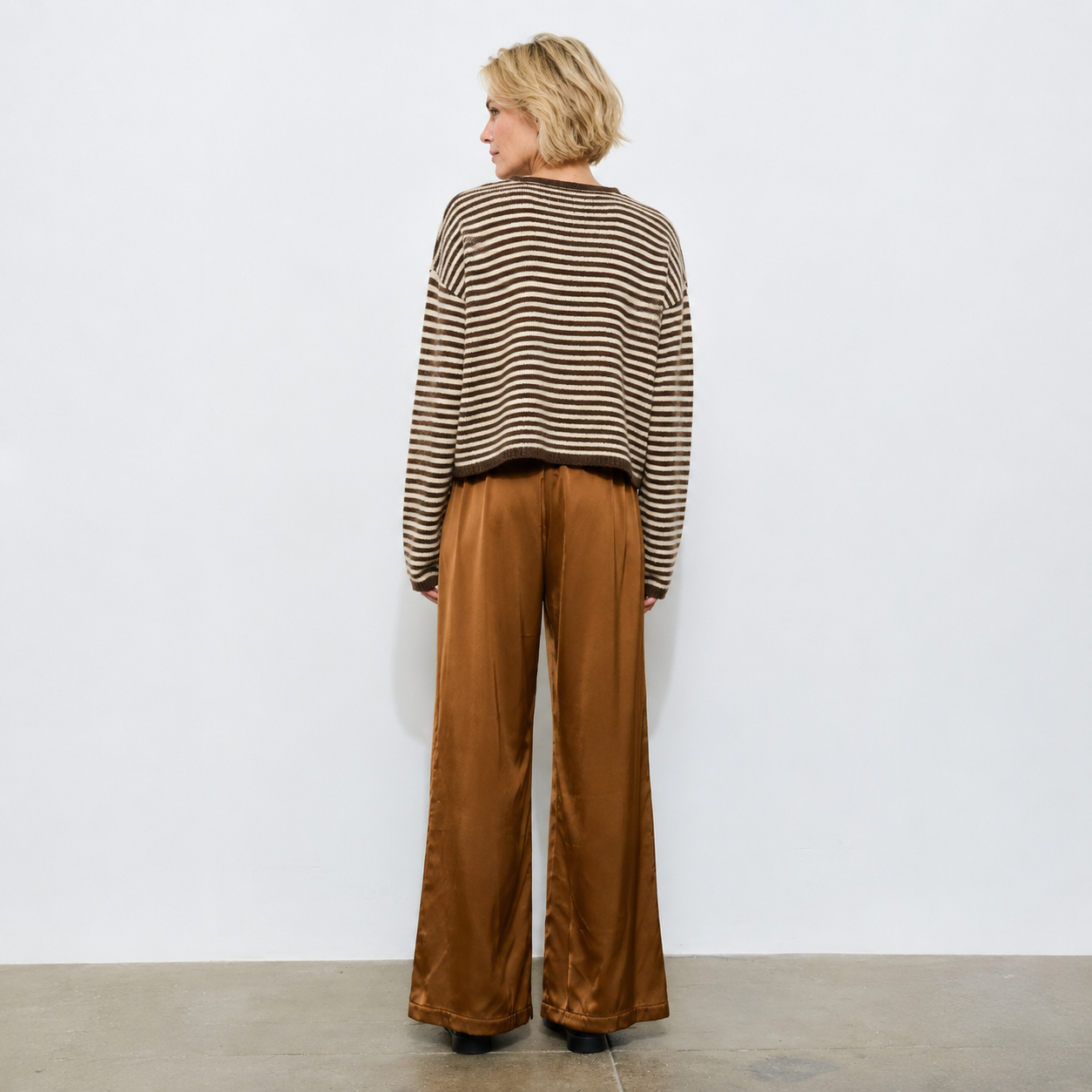Etta Striped Henley Knit | Brown Stripe