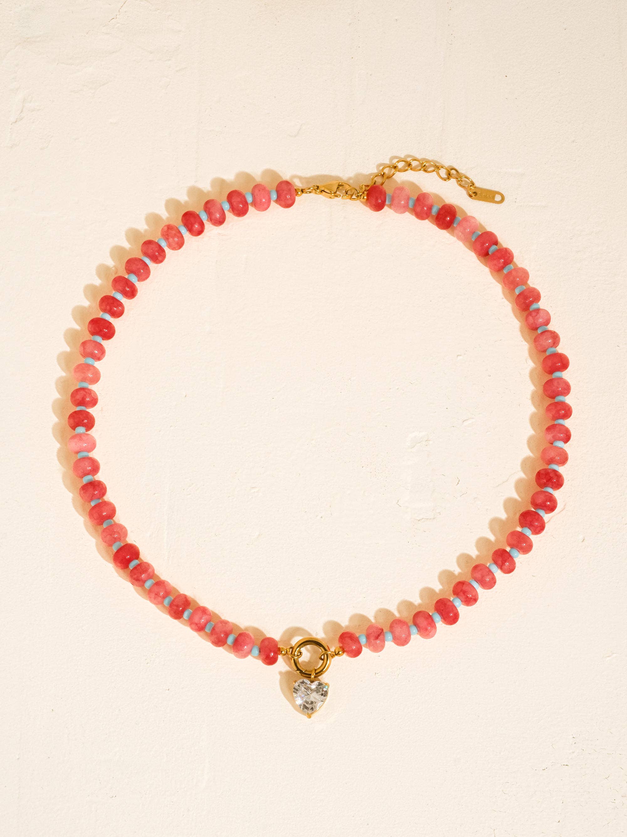 Annecy Boho Beaded CZ Necklace | 18K Gold Pink