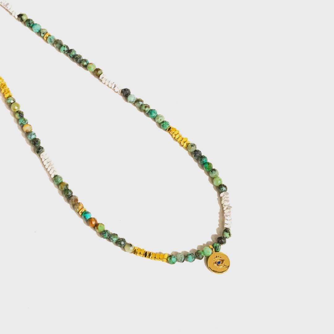 Lahina Green Boho Handmade Stone Eye Necklace