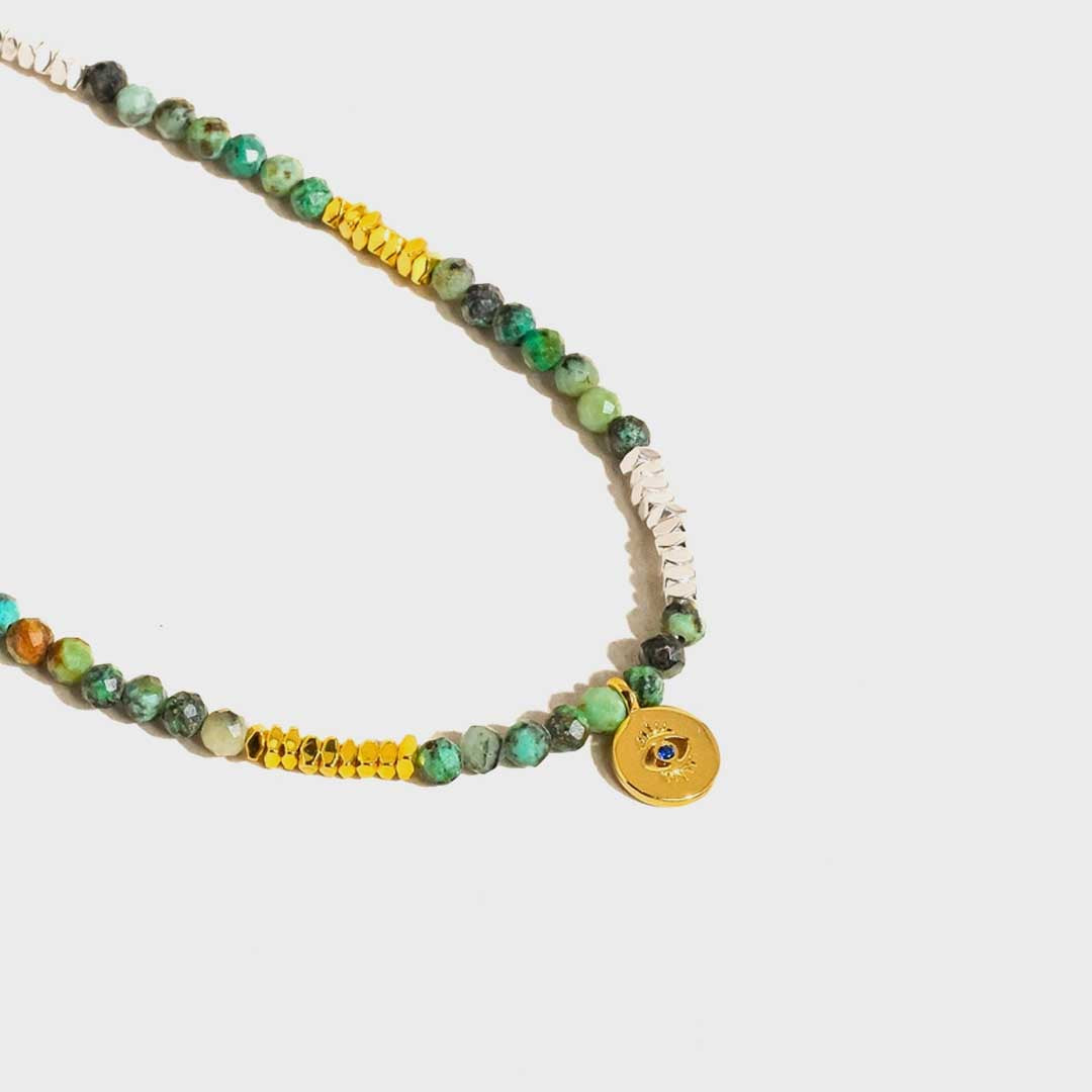 Lahina Green Boho Handmade Stone Eye Necklace