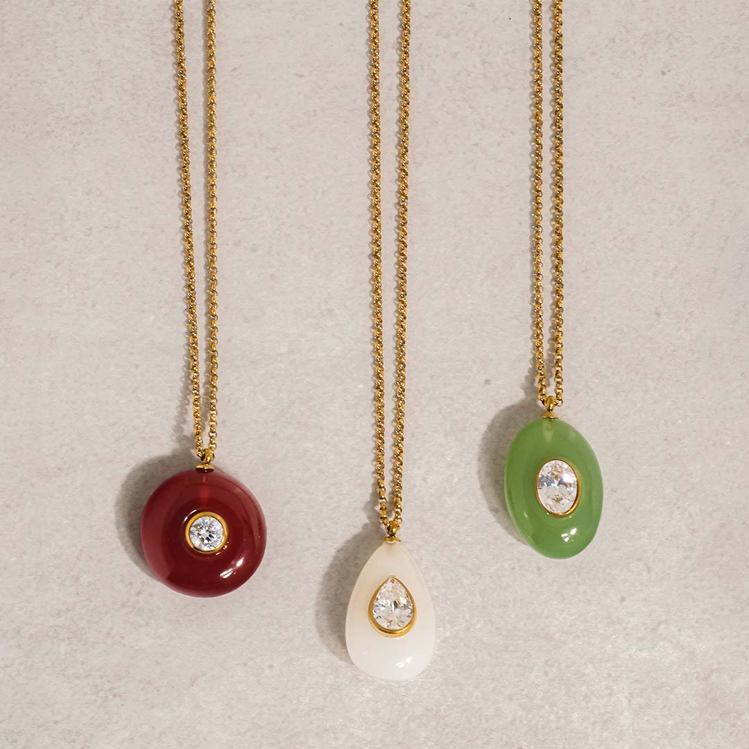 Attica Stone CZ Necklace | 18K Gold Red