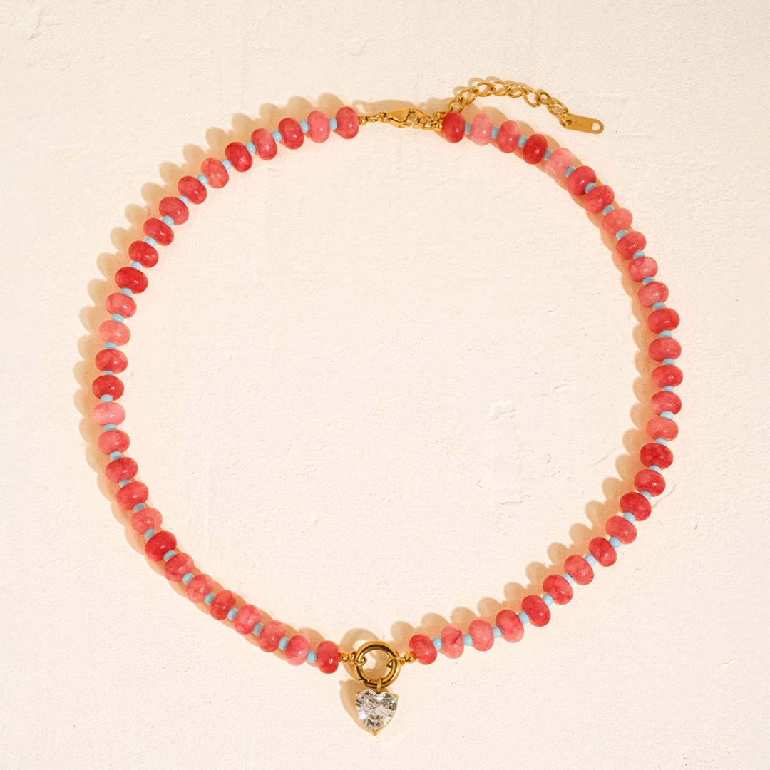 Annecy Boho Beaded CZ Necklace | 18K Gold Pink
