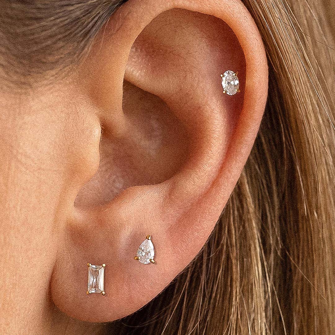 Pureté Pear & Oval CZ Stud Earrings Set | 18K Gold