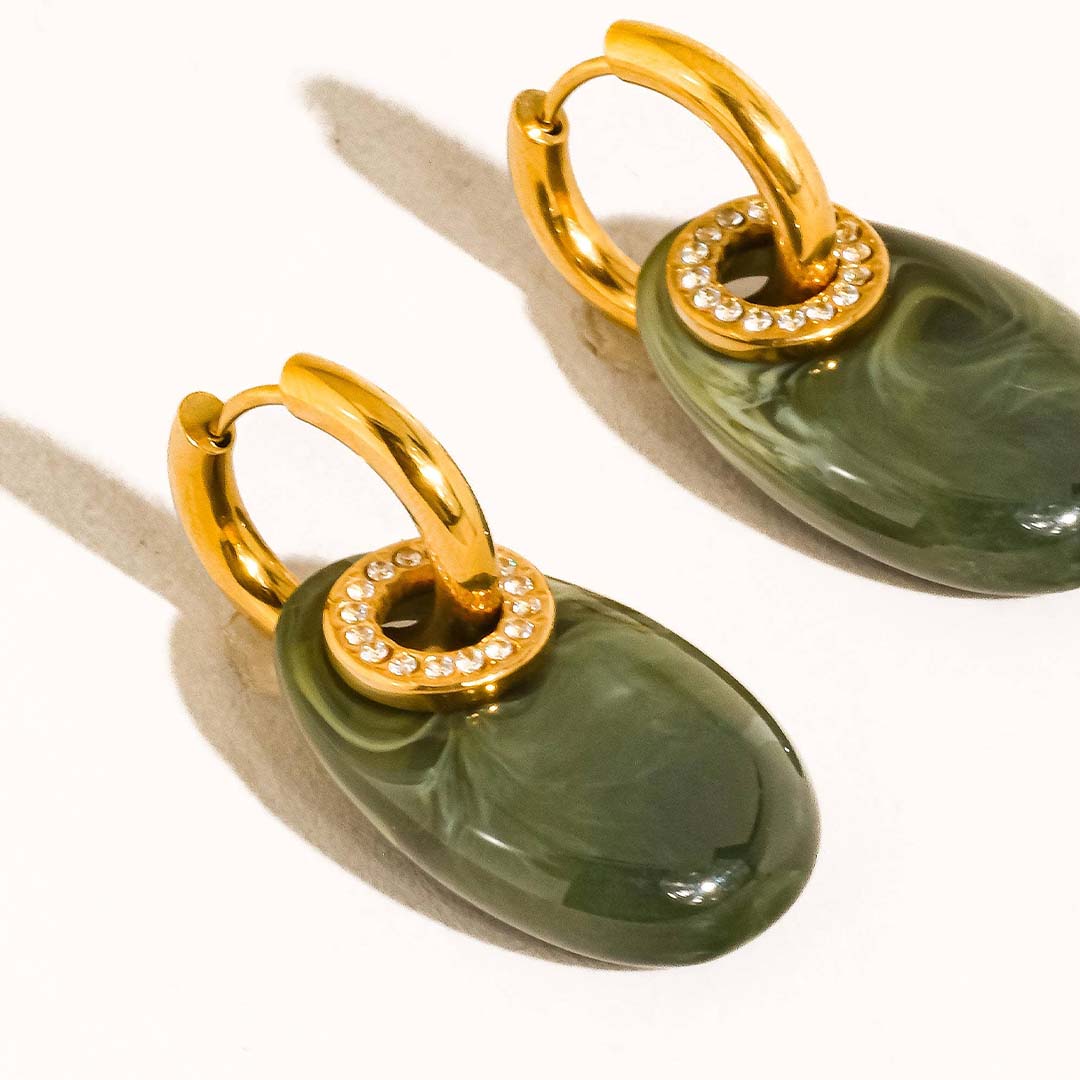 Canari Resin Hoop Earrings| Green 18k Gold