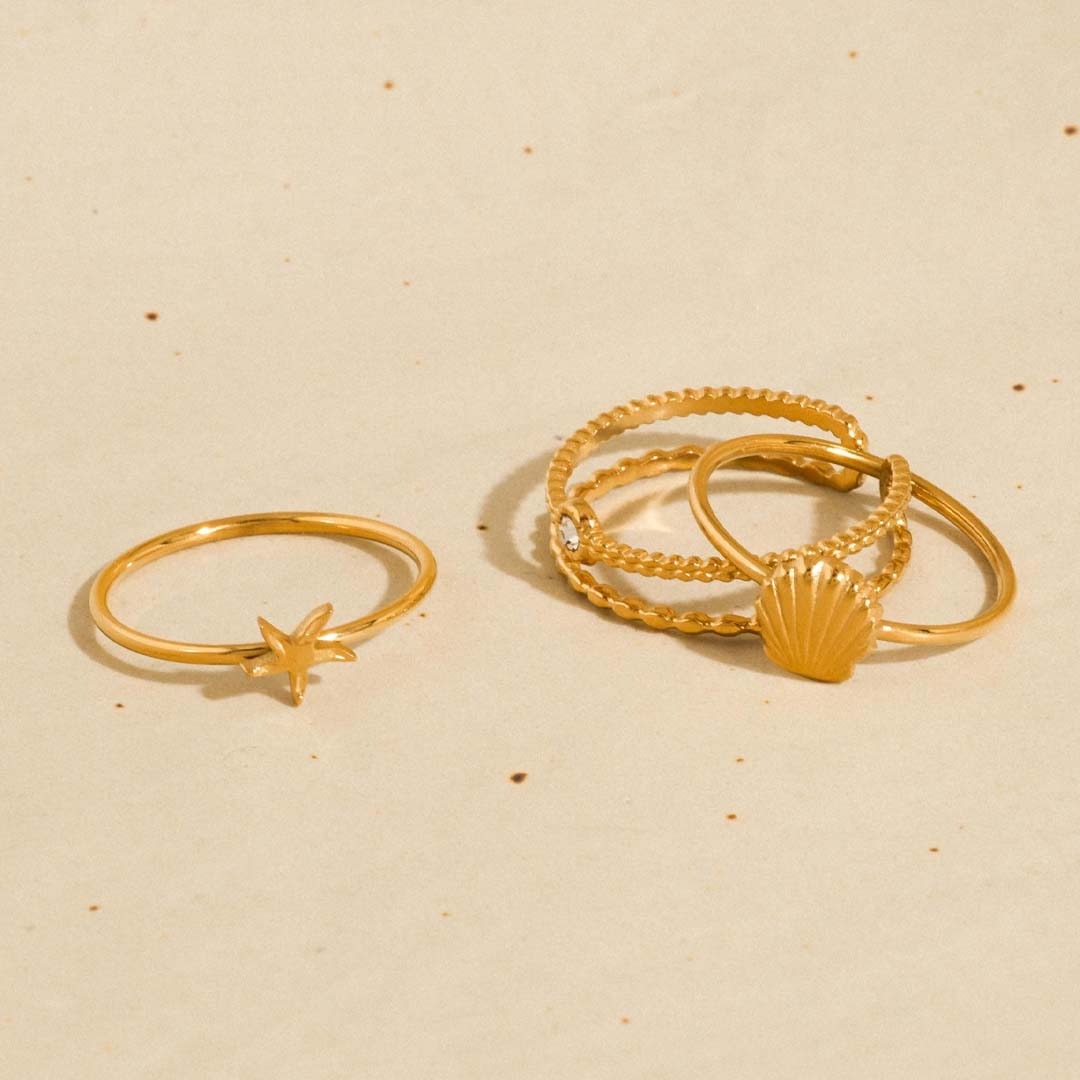 Oslo Ocean Charm Stackable Rings | Gold