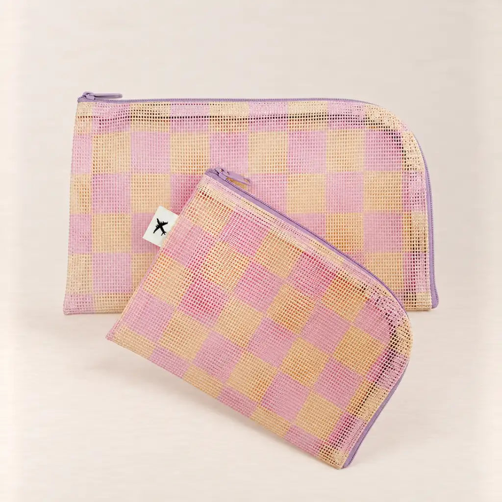 Fly With Me Mesh Pouches Set of 2 | Peach & Lilac Check