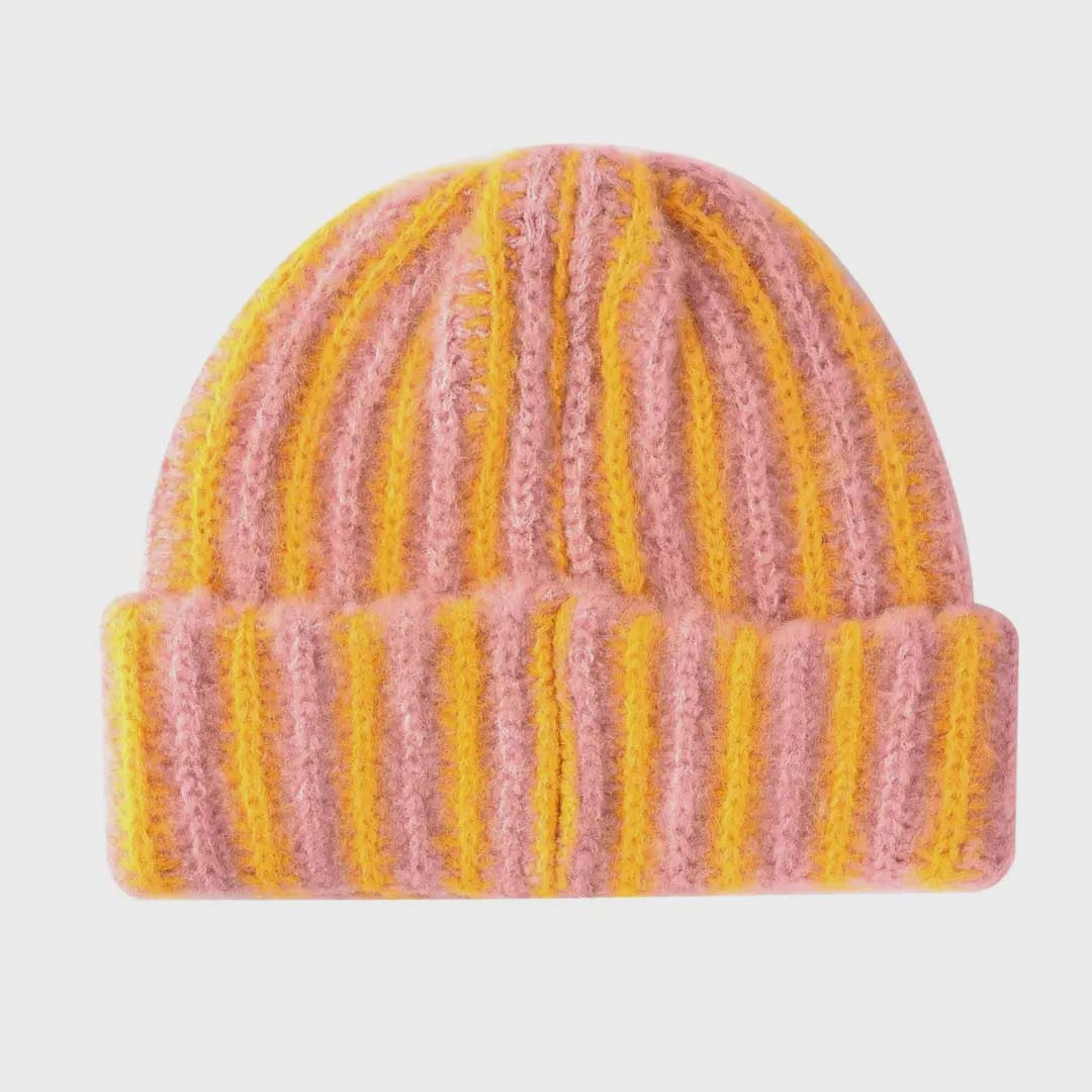 Haila Striped Cuffed Beanie | Pink Lemonade
