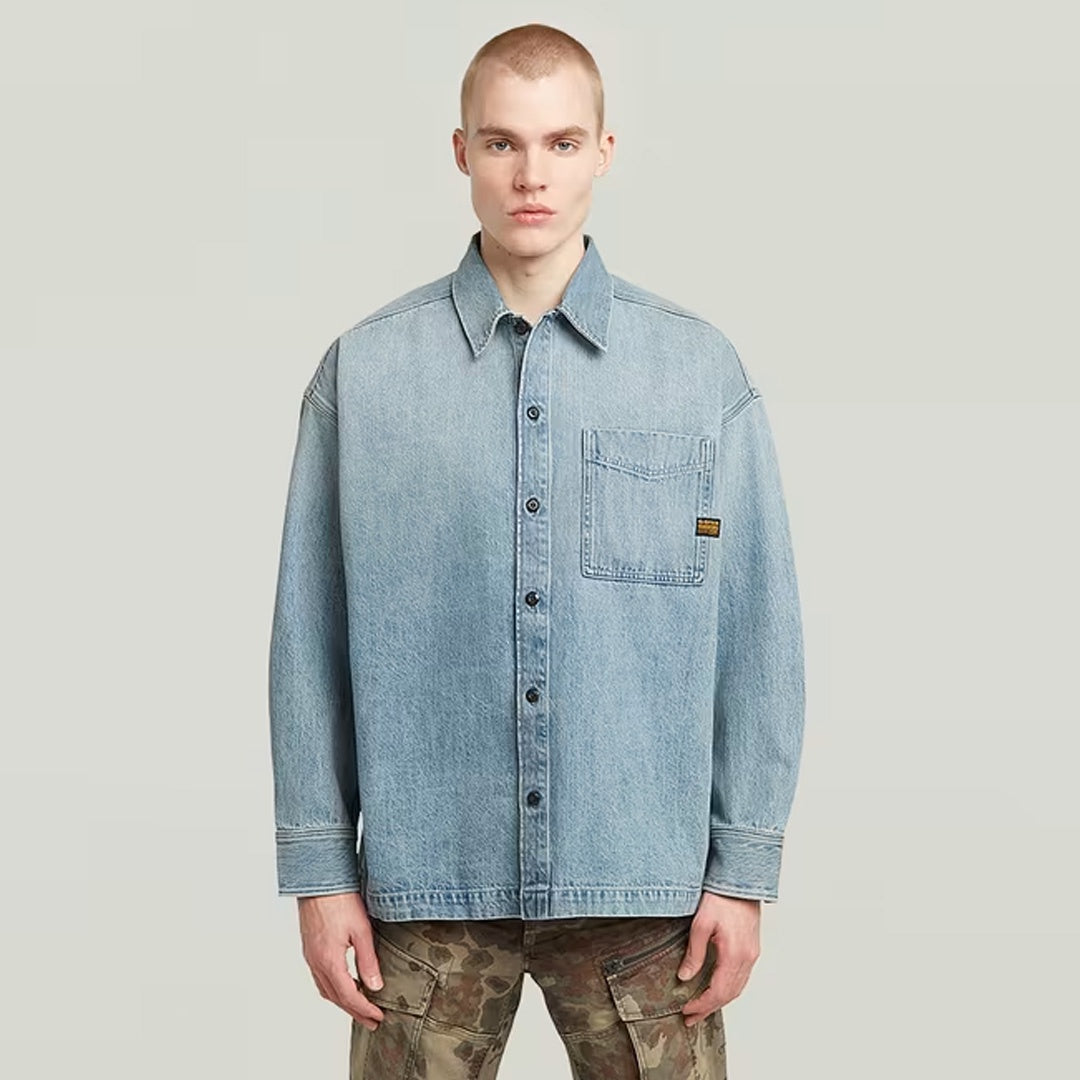 Boxy Fit Overshirt | Sun Faded Pacific Blue