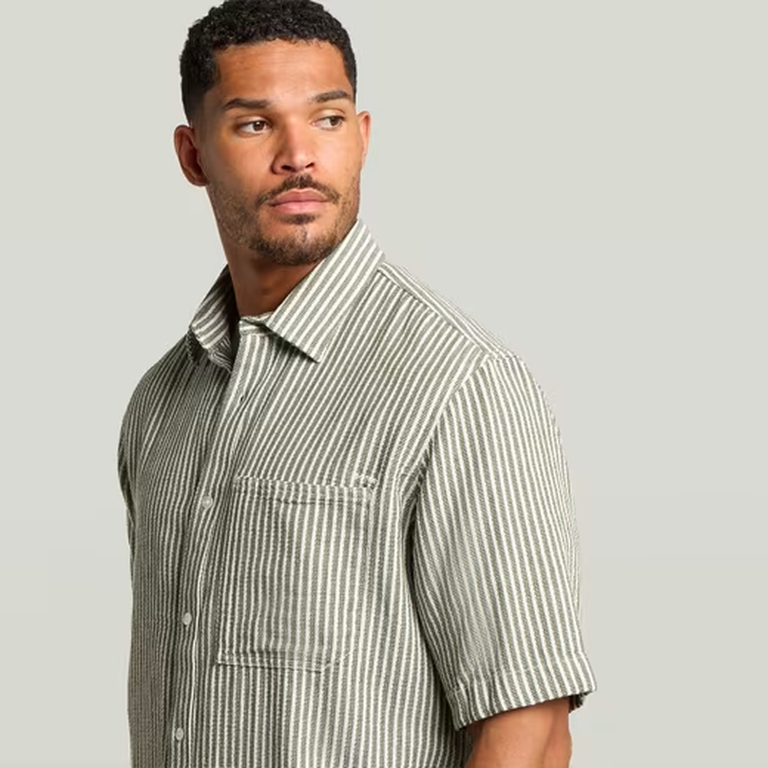 One Pocket Regular Shirt | Dark Nuri Green Wide Stripe