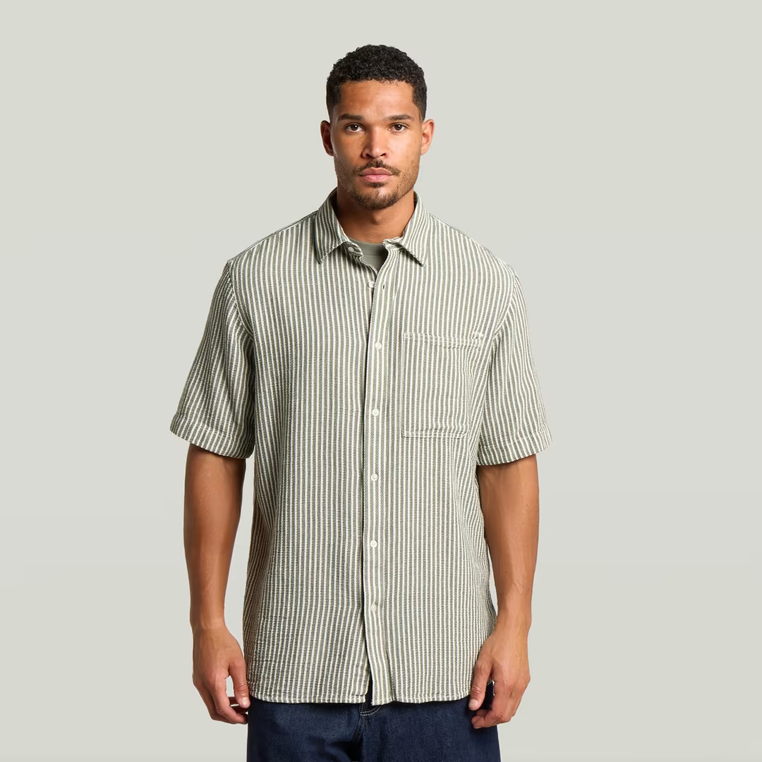 One Pocket Regular Shirt | Dark Nuri Green Wide Stripe