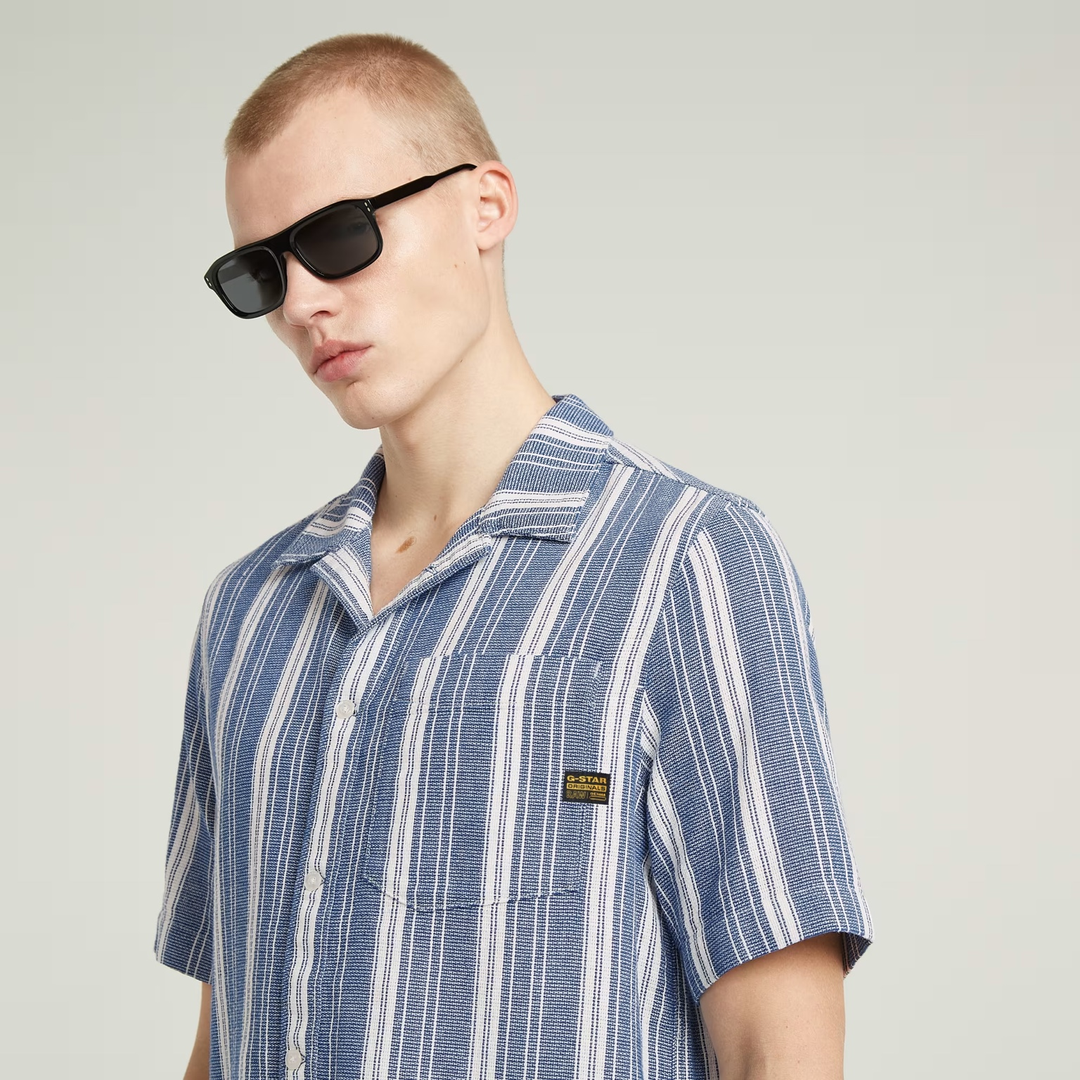One Pocket Regular Shirt | Rank Blue Slim Stripe