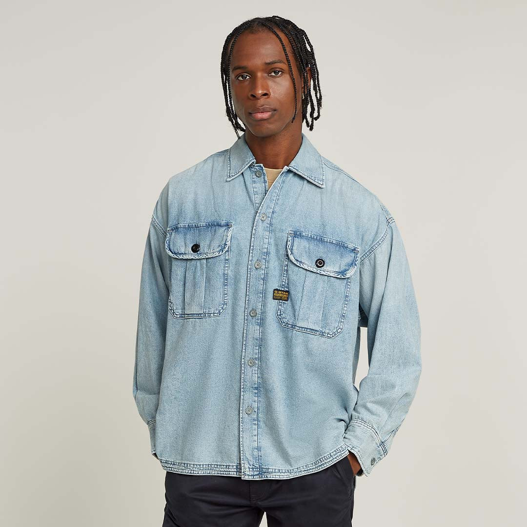 PLEATED 2-PKT BOXY SHIRT | SUN FADED ISLES BLUE