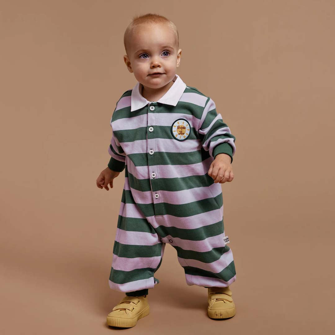 GAME ON WIDE STRIPE RUGBY ROMPER | GREEN CLOUD