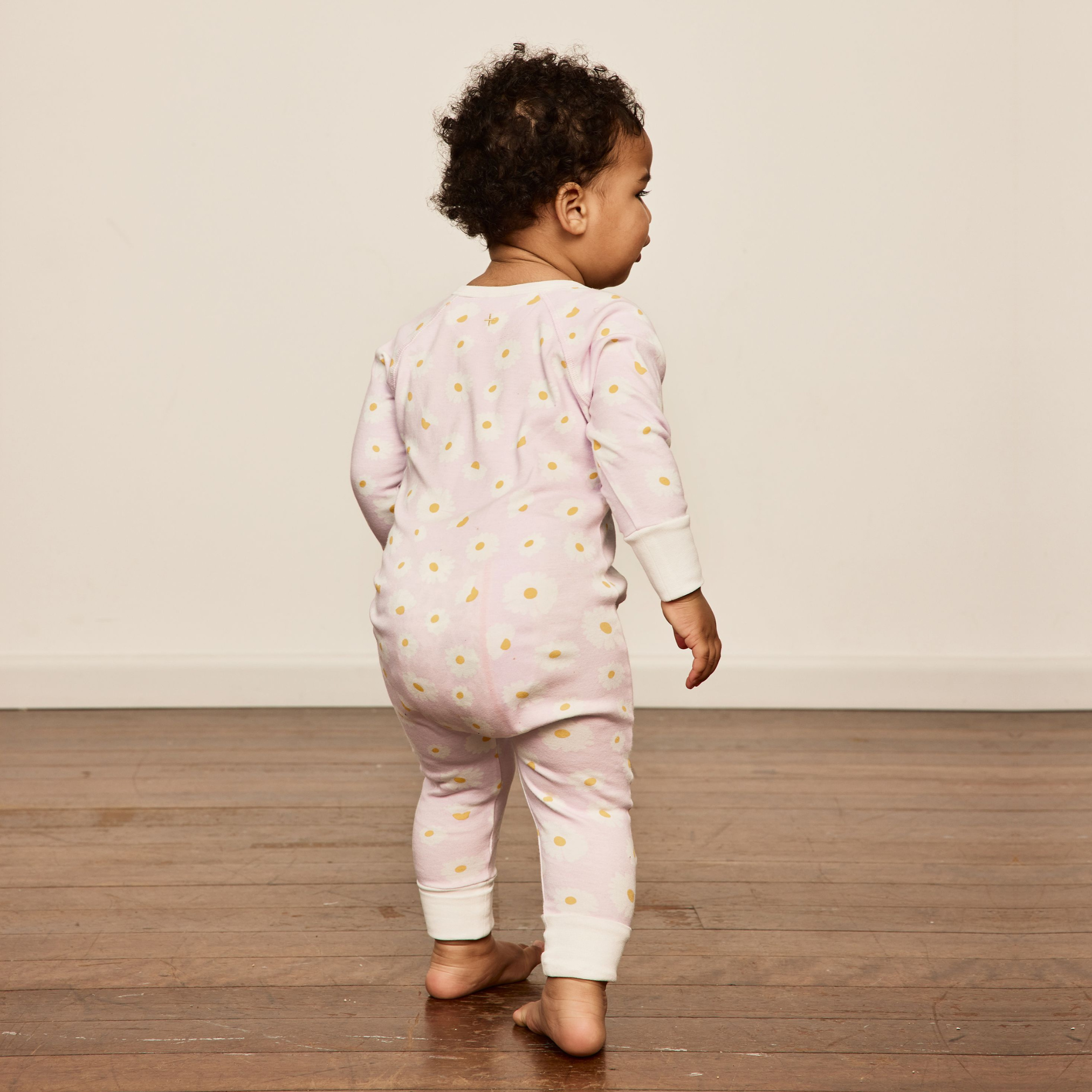 DANCING DAISY PRINT FOOTED ZIPSUIT | LAVENDER