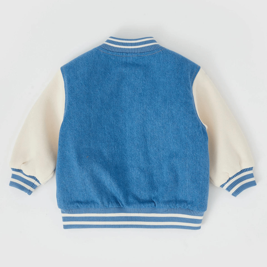 FREDDIE VARSITY BOMBER JACKET | DARK DENIM