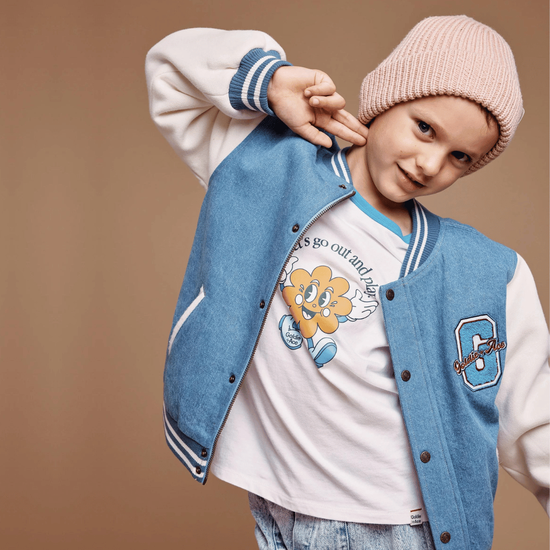 FREDDIE VARSITY BOMBER JACKET | DARK DENIM