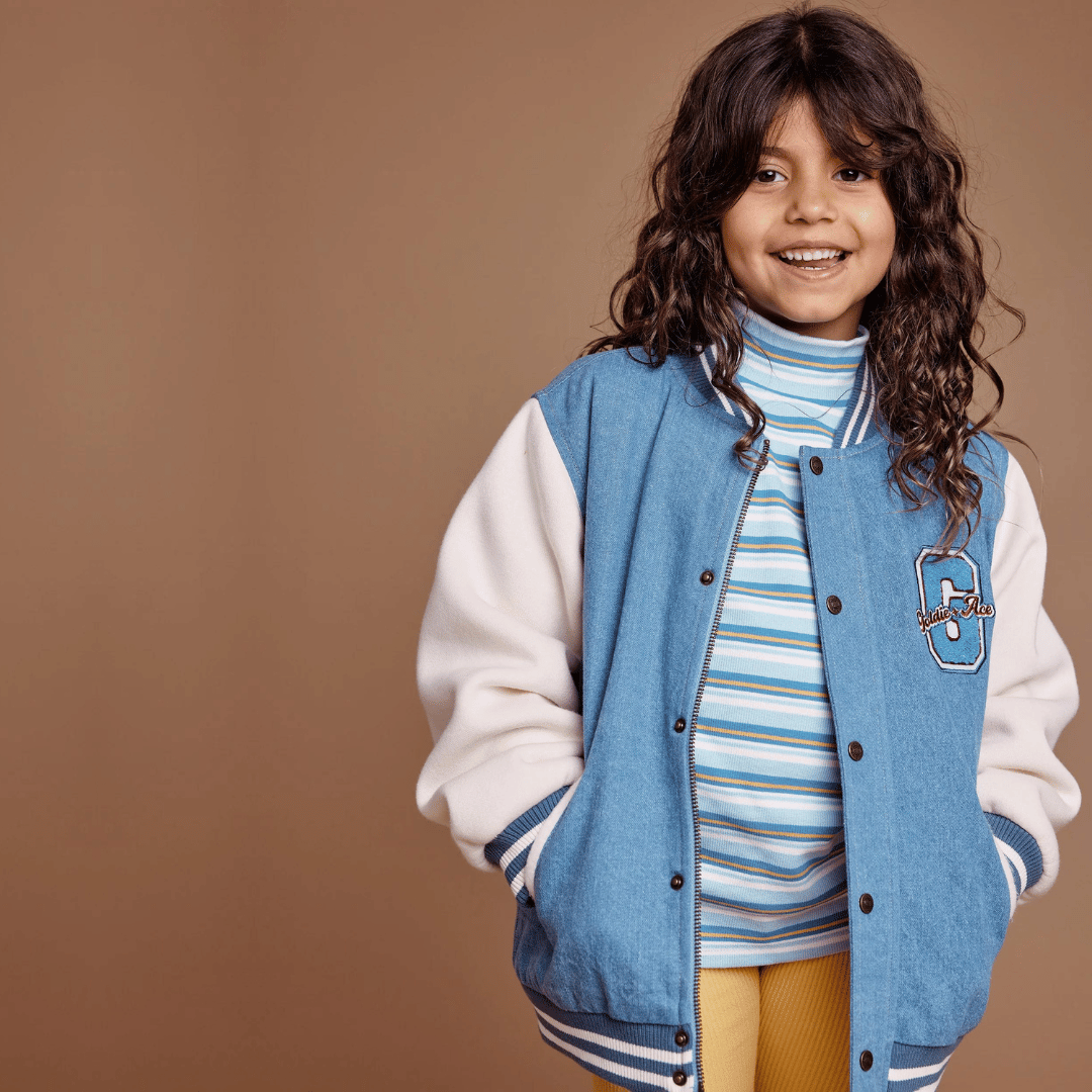 FREDDIE VARSITY BOMBER JACKET | DARK DENIM