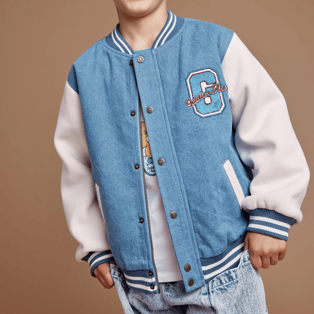 FREDDIE VARSITY BOMBER JACKET | DARK DENIM