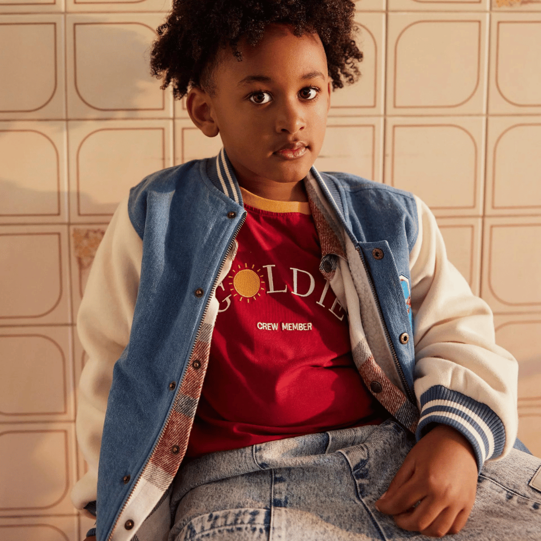 FREDDIE VARSITY BOMBER JACKET | DARK DENIM