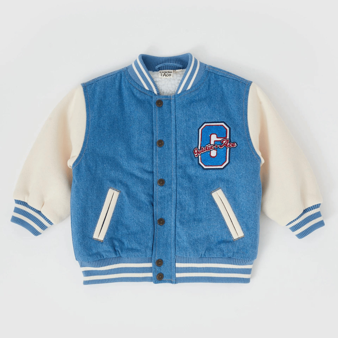 FREDDIE VARSITY BOMBER JACKET | DARK DENIM