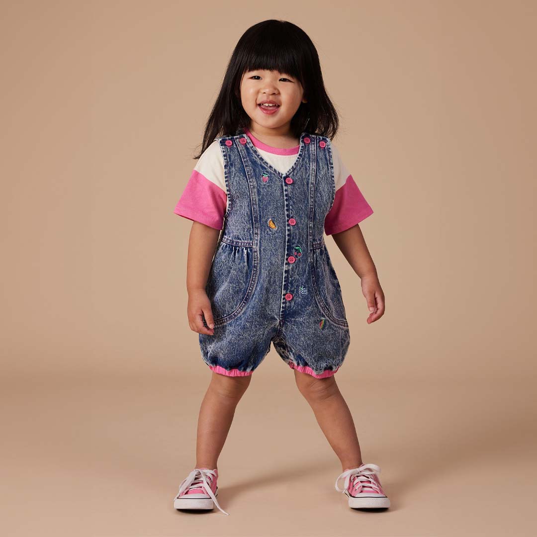 NINA FRUITY DENIM ROMPER | DARK DENIM