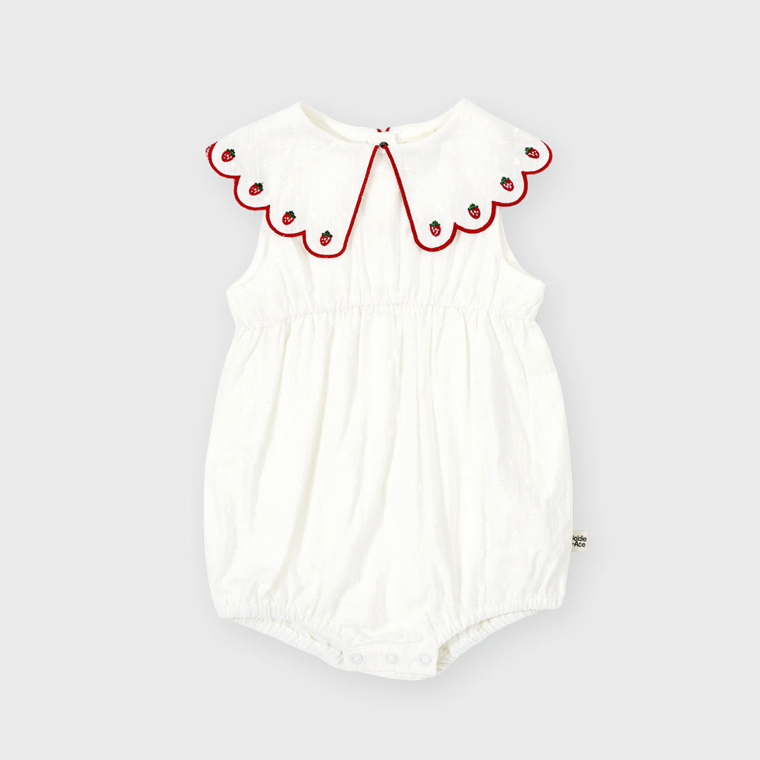 Scallop Collar Strawberry Romper | White/Red — product detail