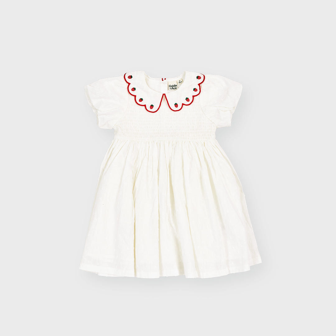 Sweet Strawberry Flo Smocked Dress | White — product view