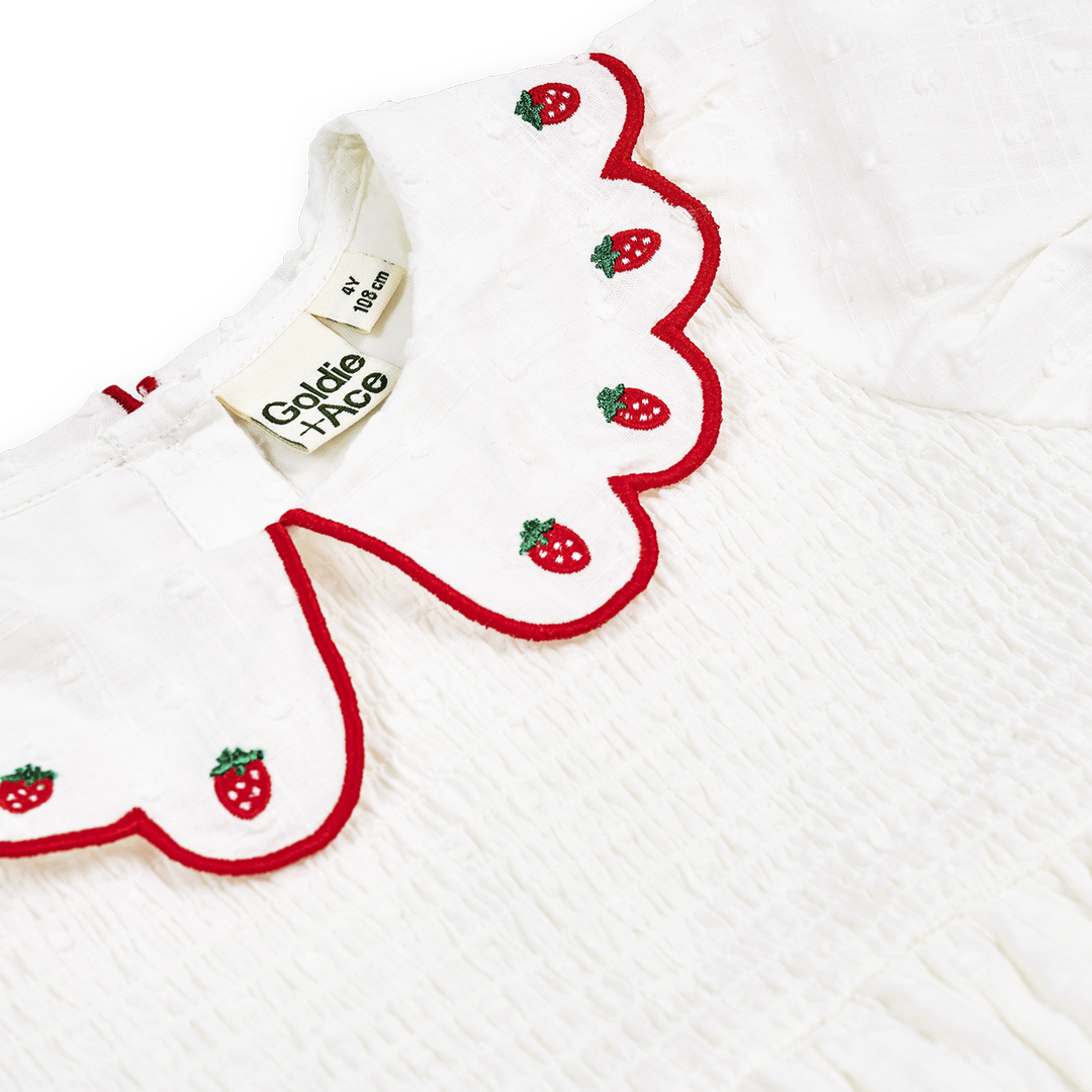 Sweet Strawberry Flo Smocked Dress | White — product detail