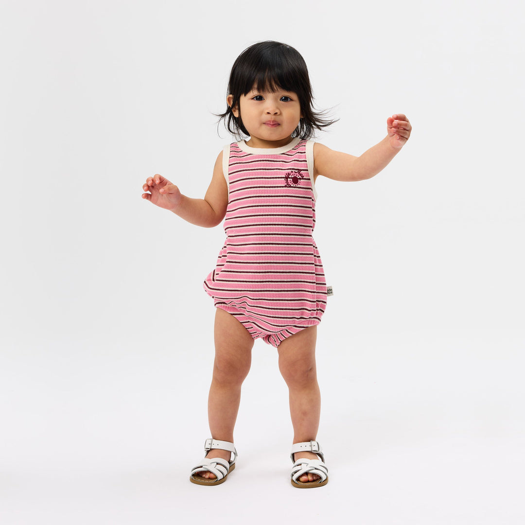 Waffle Bubble Romper | Pink — lifestyle view