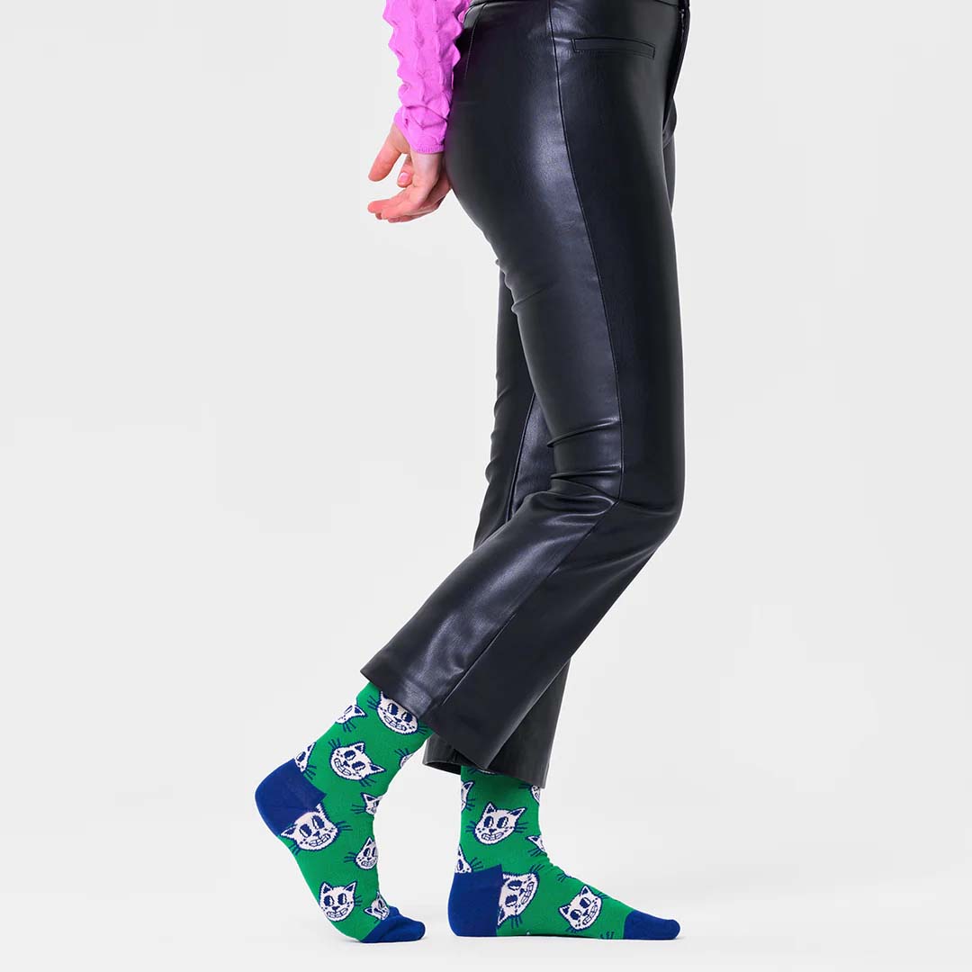 CAT SOCK | GREEN / NAVY