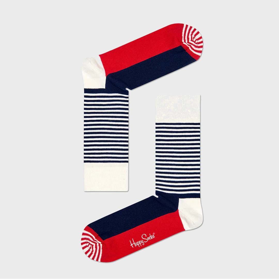 HALF STRIPE SOCK (068) | NAVY / RED