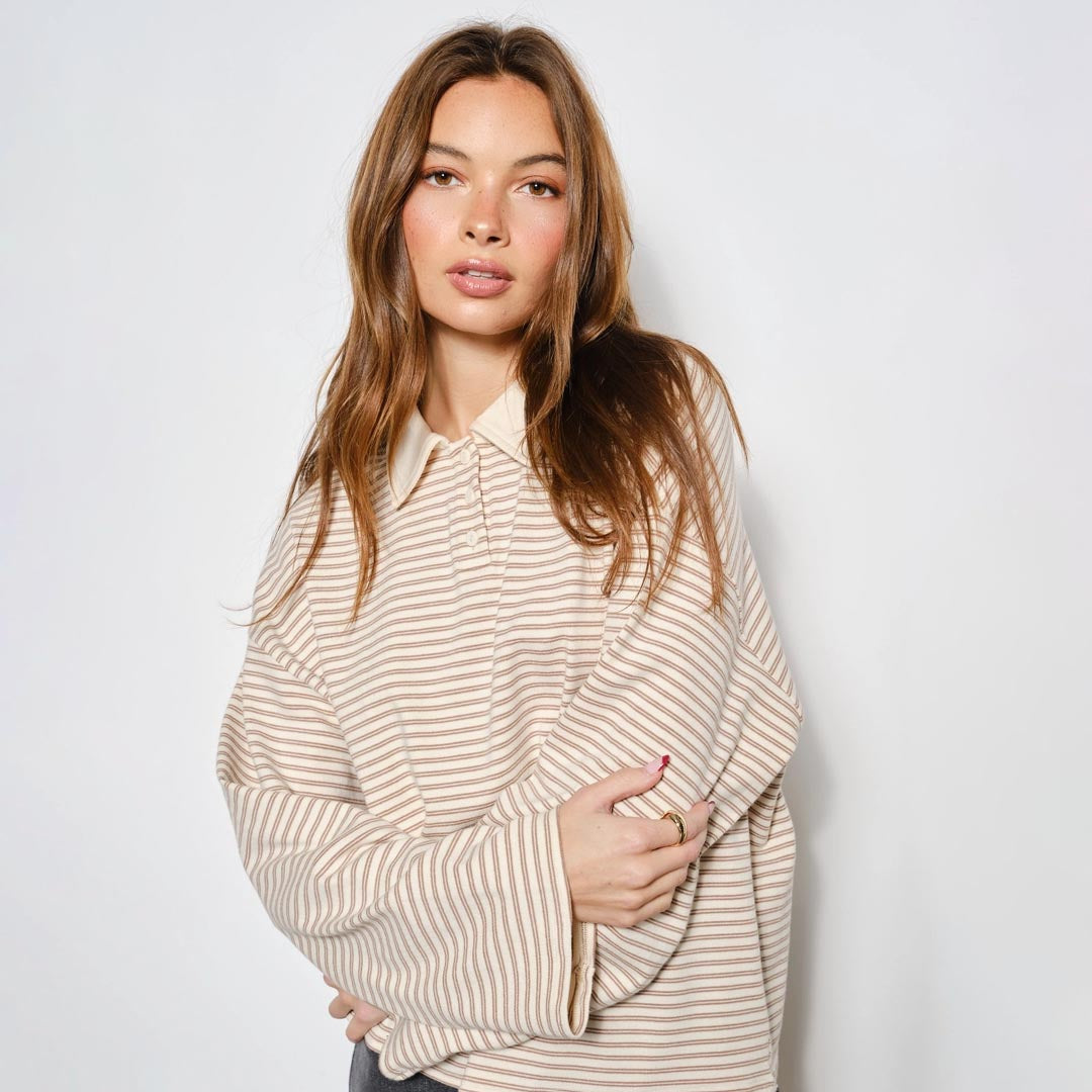 Honey Rugby Top | Beige Stripe