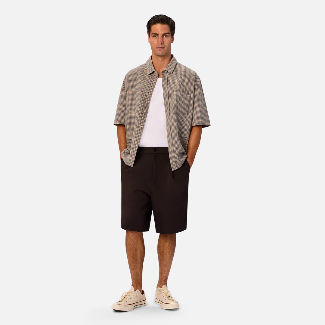 The Charlestown Short Sleeve Shirt in Taupe and Navy — official image 02