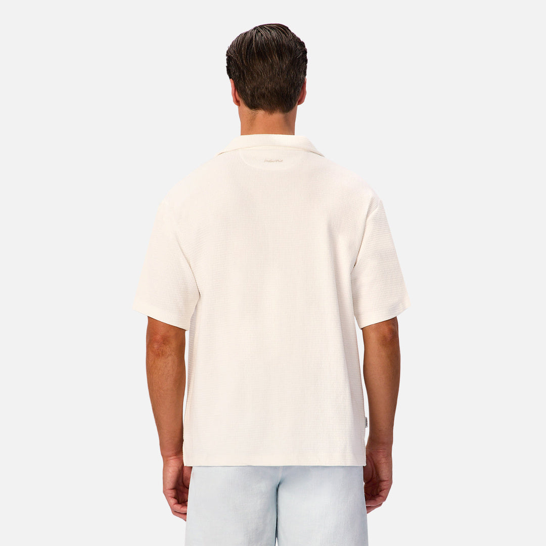 The Santiago Knitted Short Sleeve Shirt in Off White — official image 04