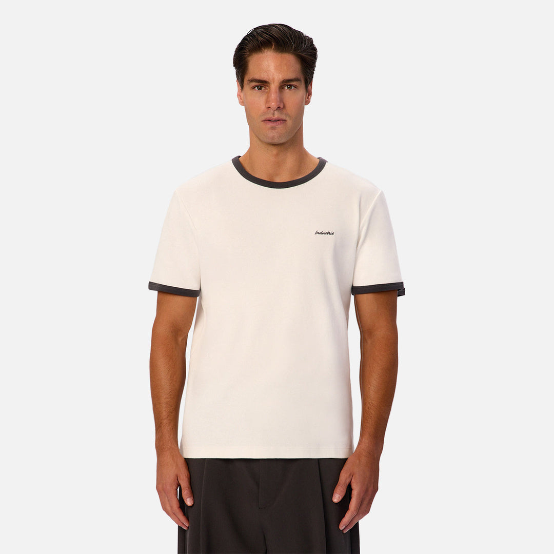 The Contrast Ringer Tee in Off White and Vintage Slate — official image 01