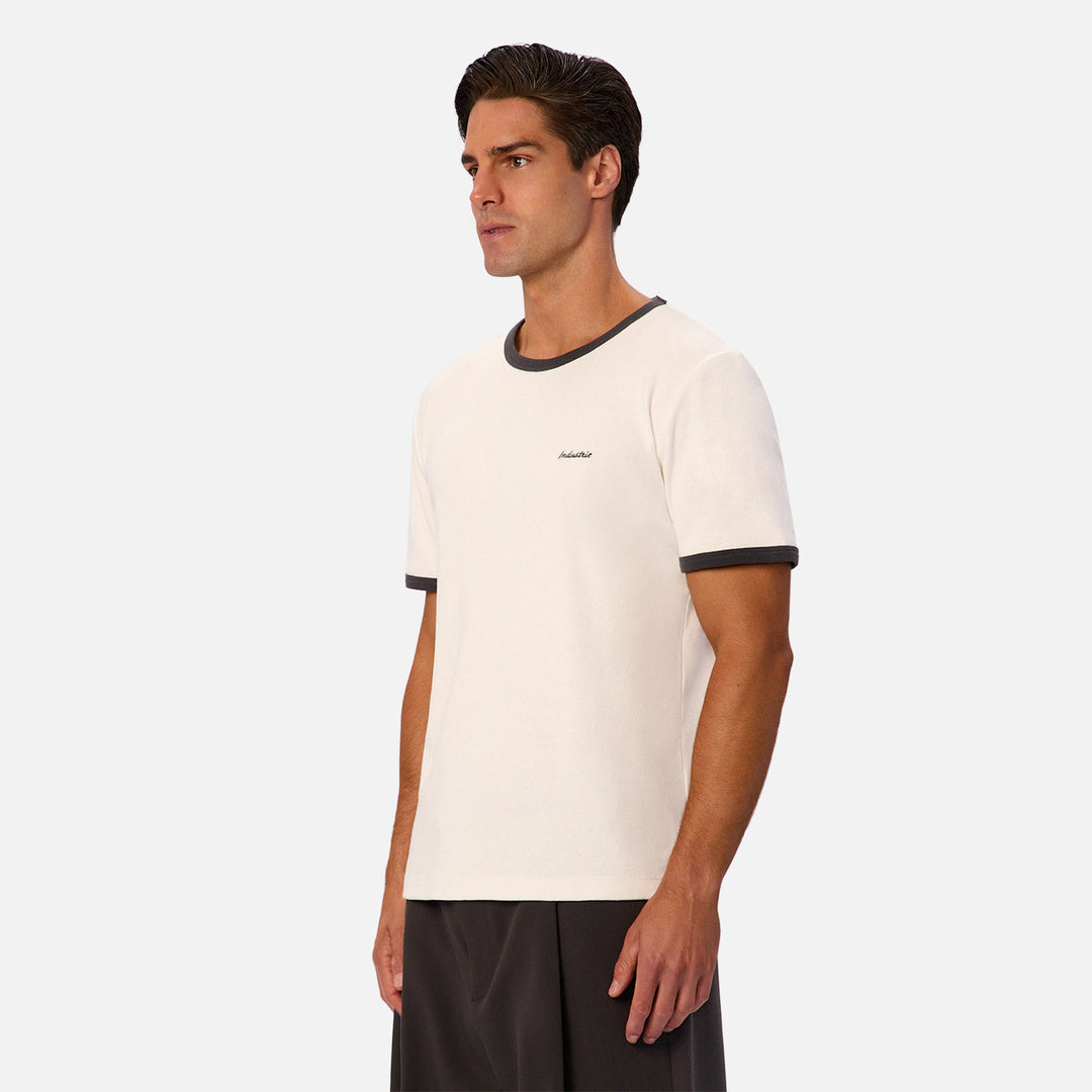 The Contrast Ringer Tee in Off White and Vintage Slate — official image 03