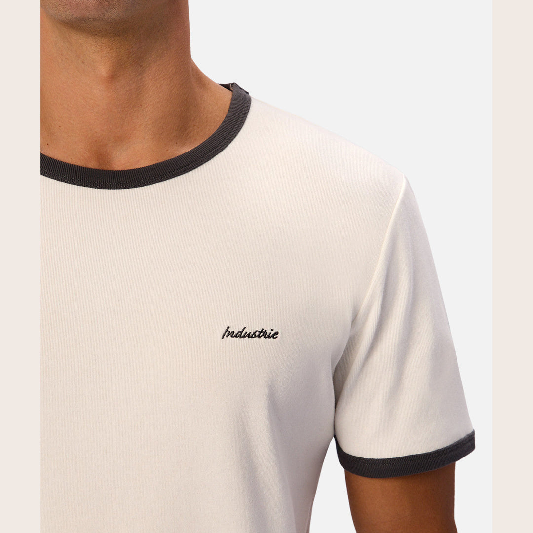 The Contrast Ringer Tee in Off White and Vintage Slate — official image 06
