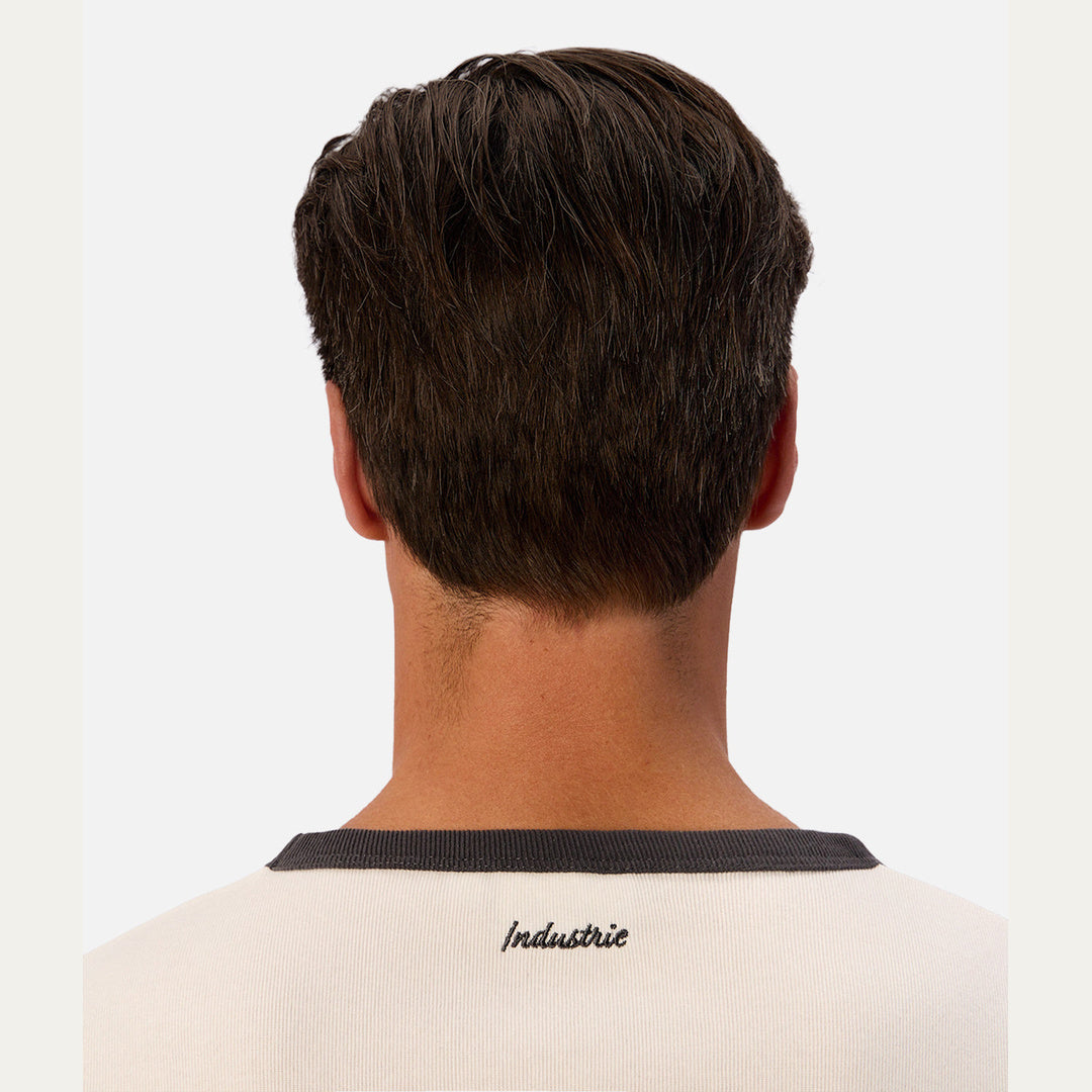 The Contrast Ringer Tee in Off White and Vintage Slate — official image 07