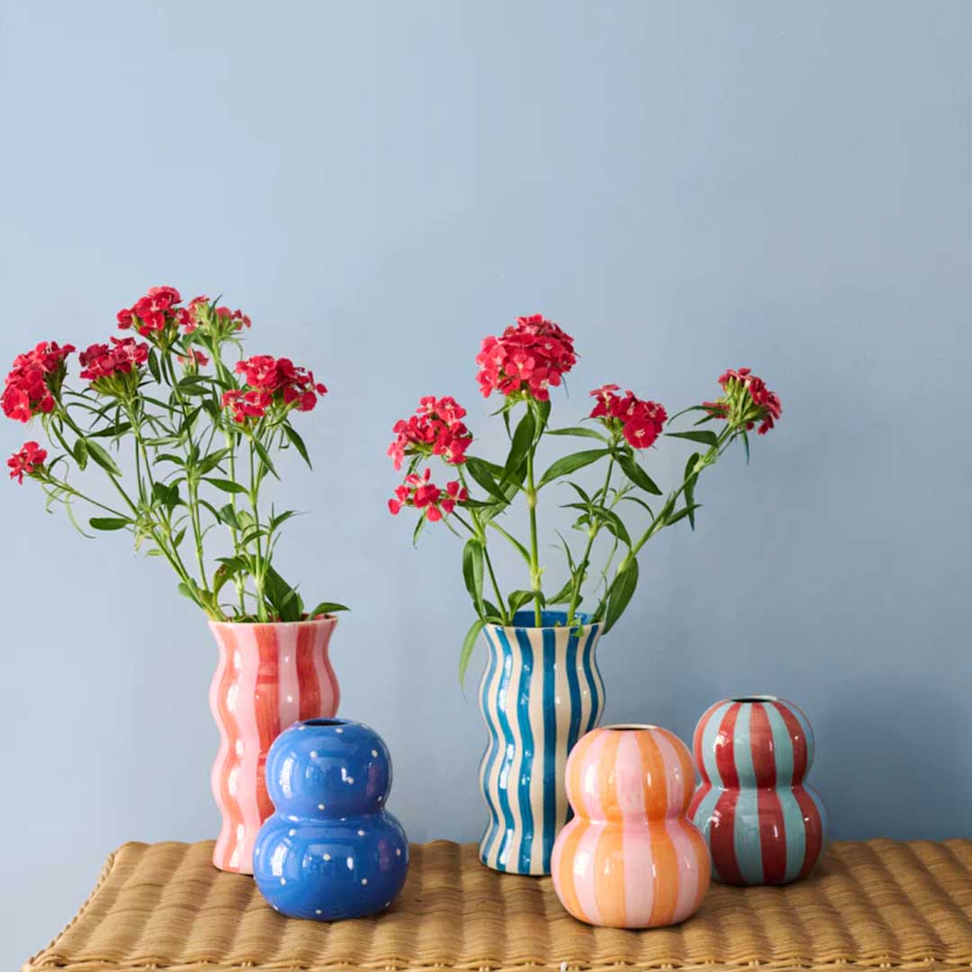 Fonda Vase | Burgundy Pale Blue Stripe
