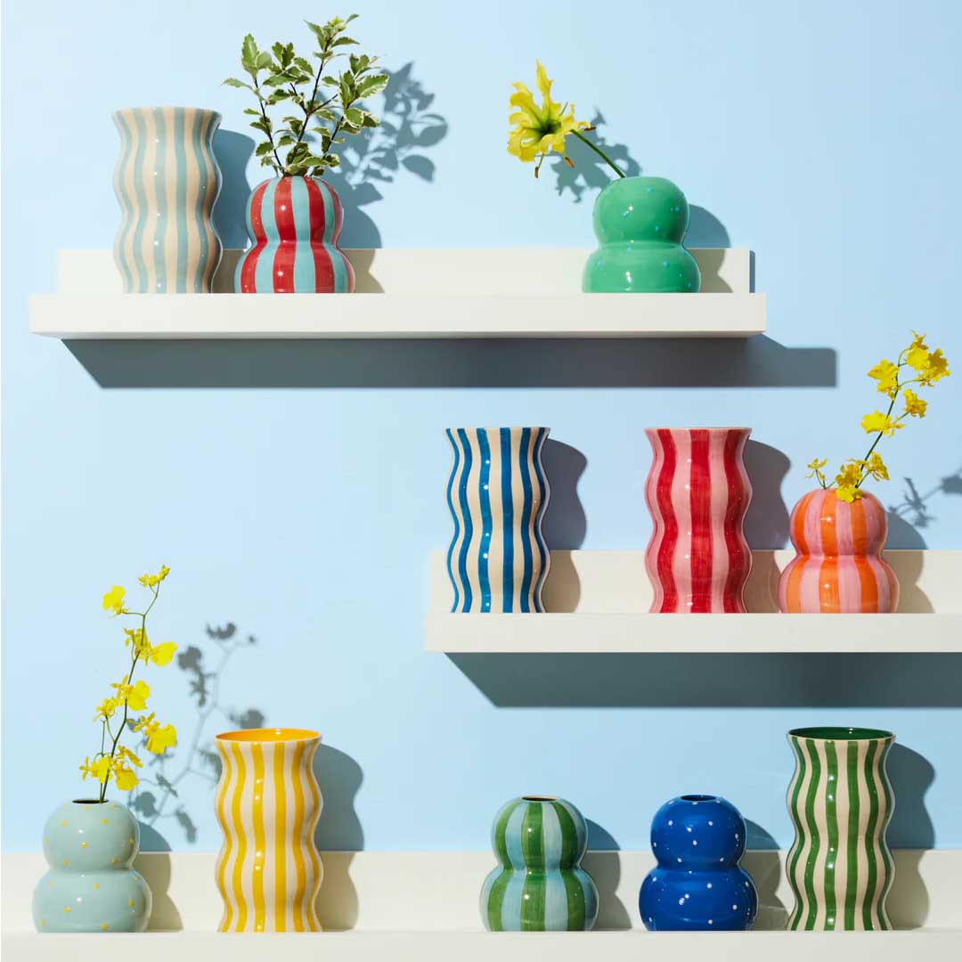 Fonda Vase | Burgundy Pale Blue Stripe