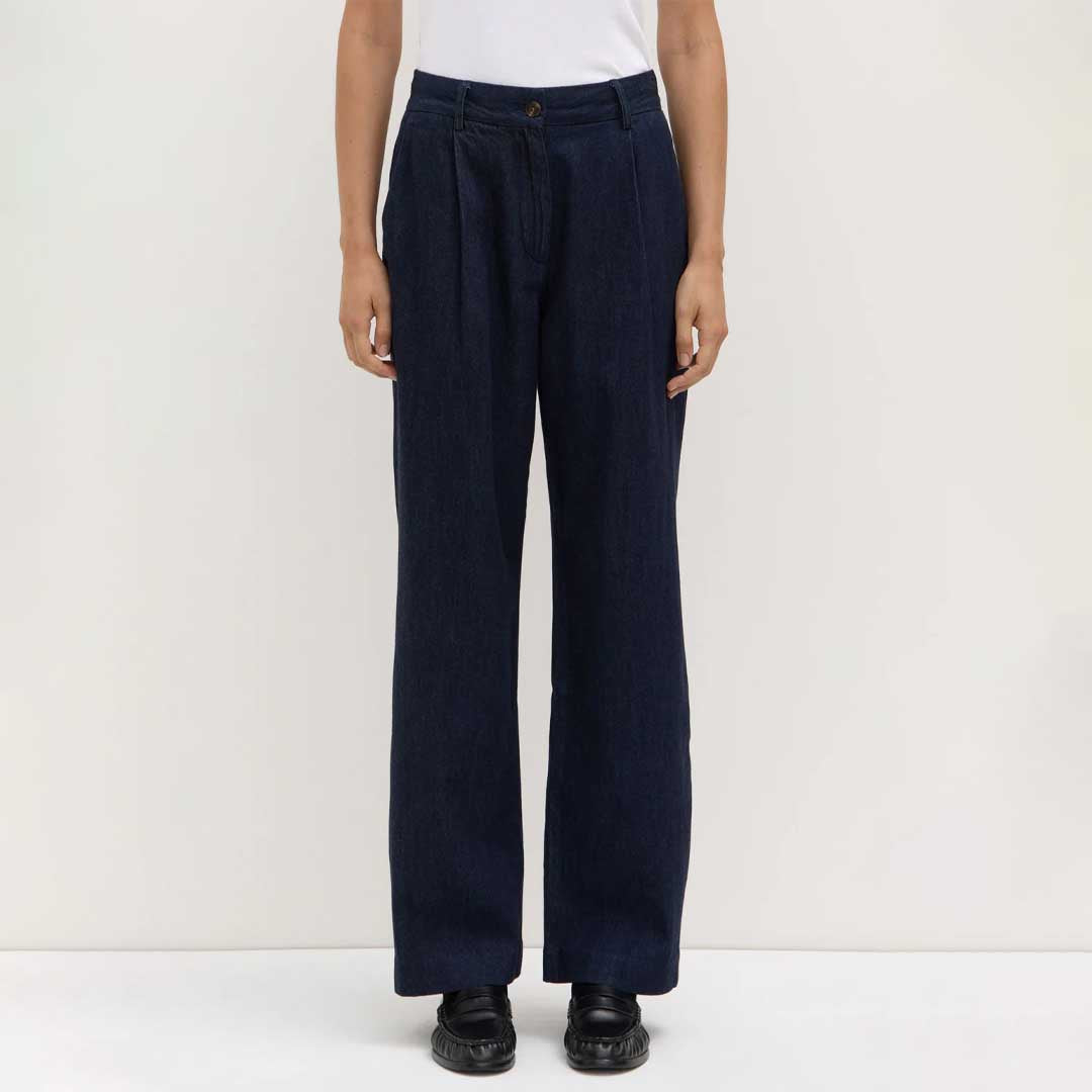 Kiera Recycled Denim Pleat  Pant | Deep Indigo