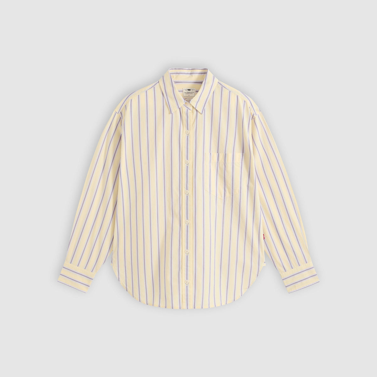 Levi's Harlie Boyfriend Shirt, Costanza Stripe French Vanilla — Garment-only front flat-lay