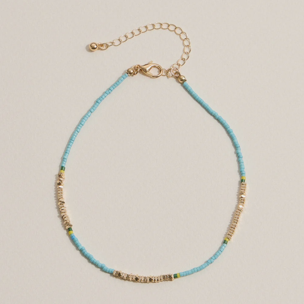 Colourful Seed Bead Anklet | Blue Gold