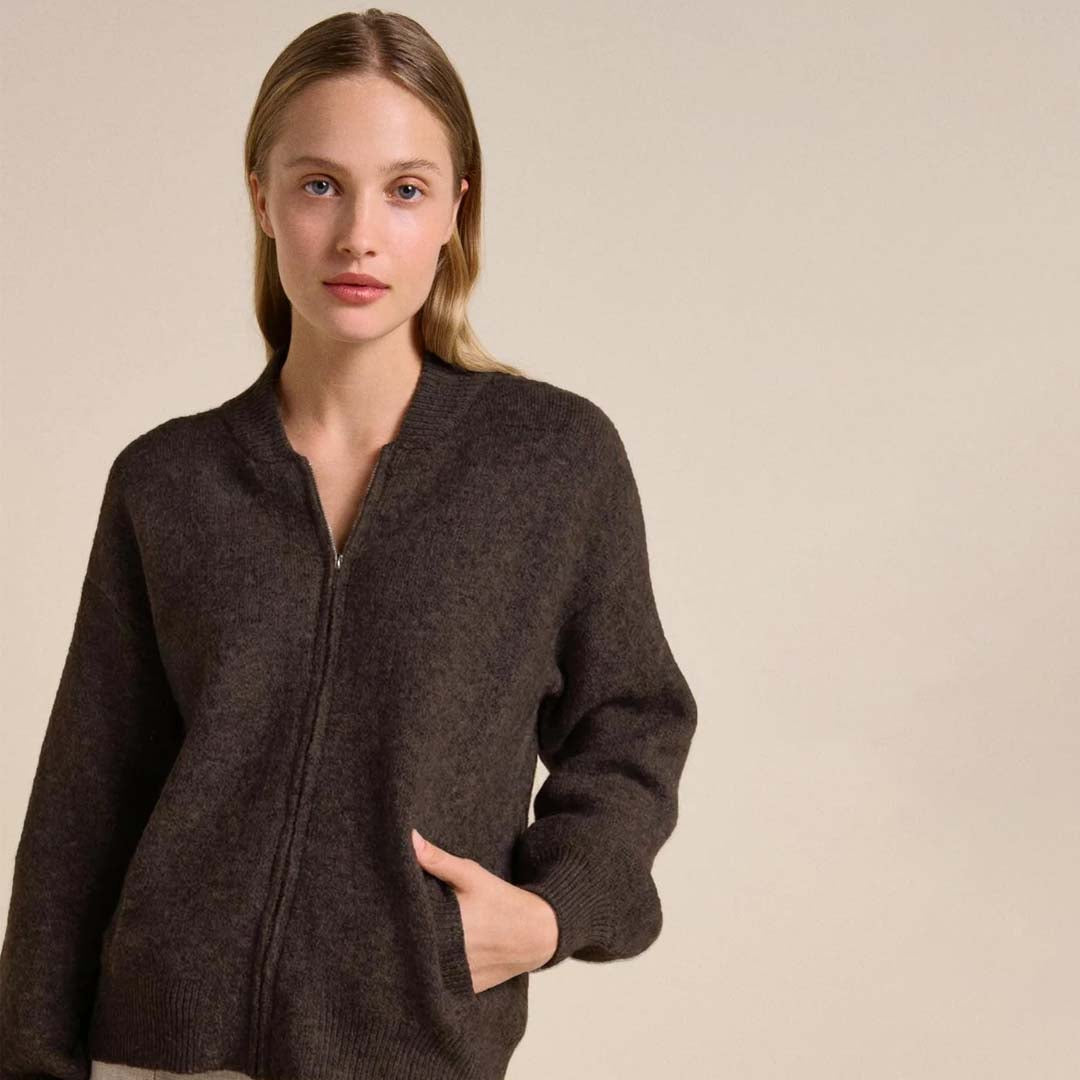 Knitted Bomber Jacket | Chocolate